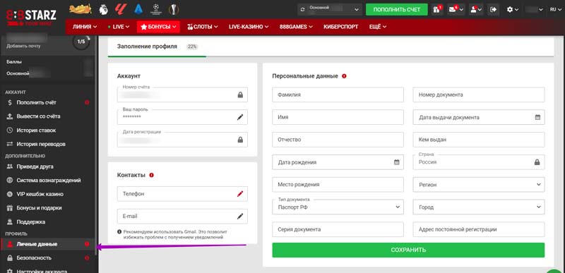 Анкета игрока